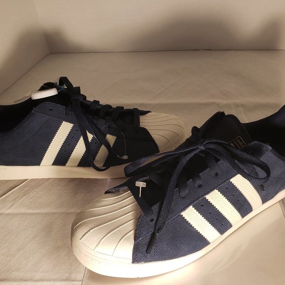 ADIDAS SUPERSTAR VULC SHELL TOE SHOES - MENS 10.5 BLUE/WHITE/GOLD PRINT/GUM SOLE - Picture 9 of 16